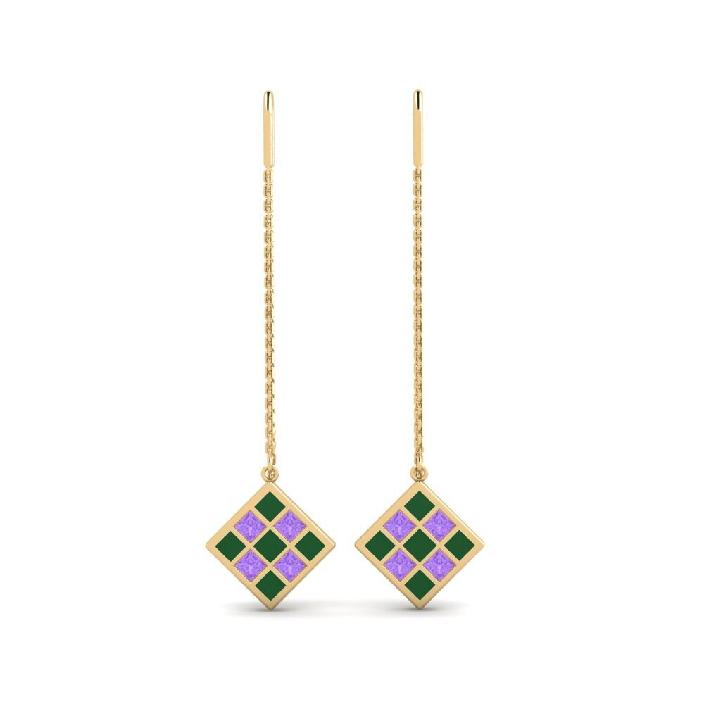Ear Thread Amethyst Diamond Earrings