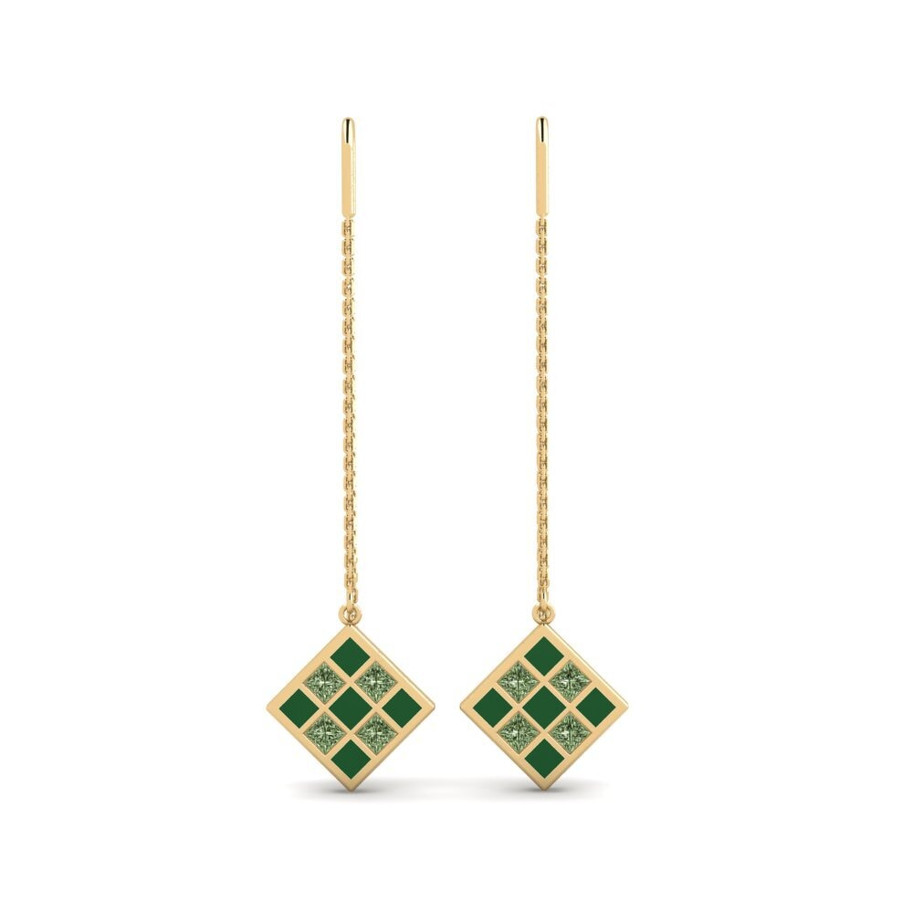 Pendientes Diamante Verde Pendientes de cadena