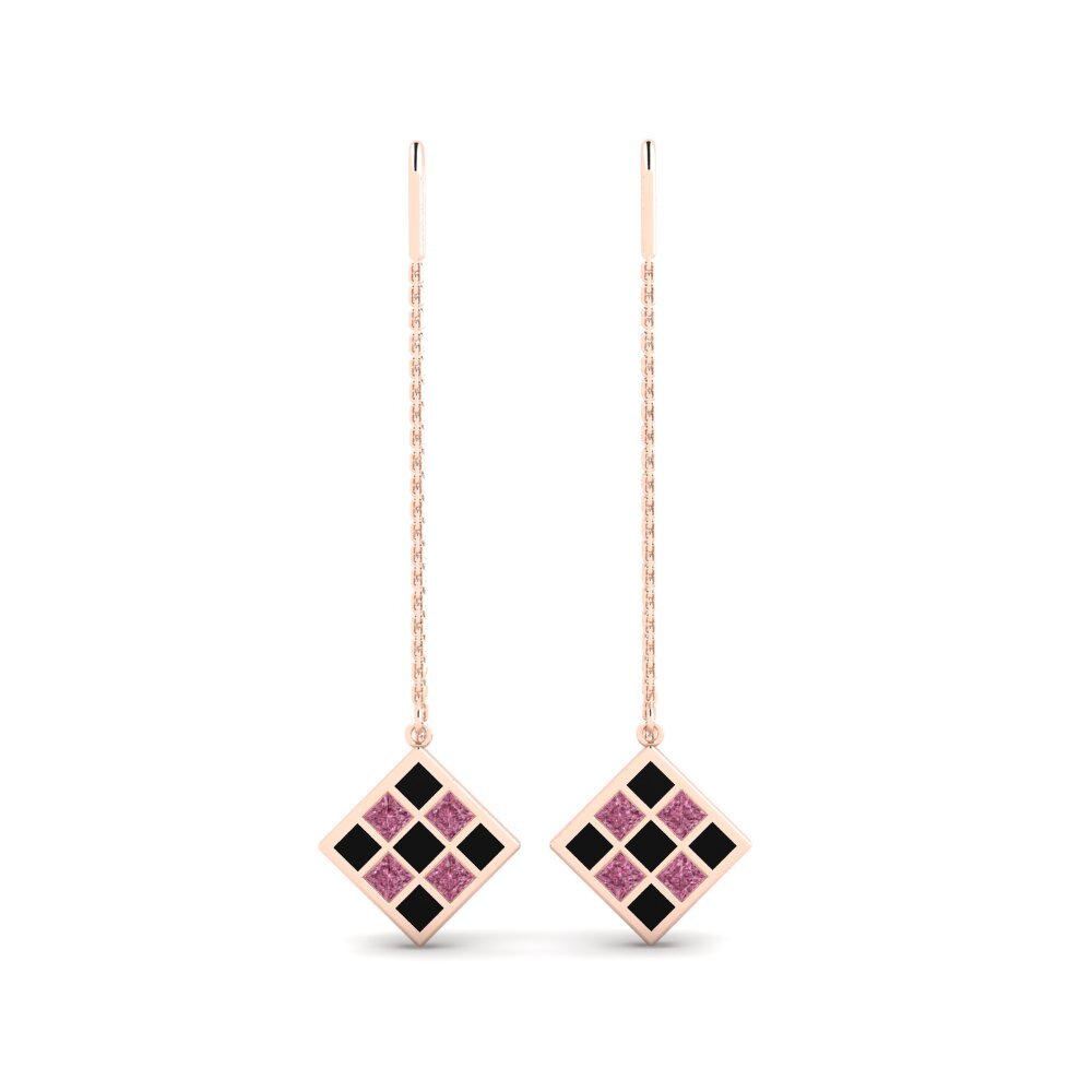 Pendientes 14k Oro Rosa Granate Rhodolite Ear Thread