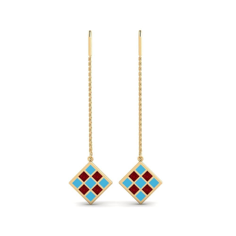 Ear Thread Red Zirconia Earrings