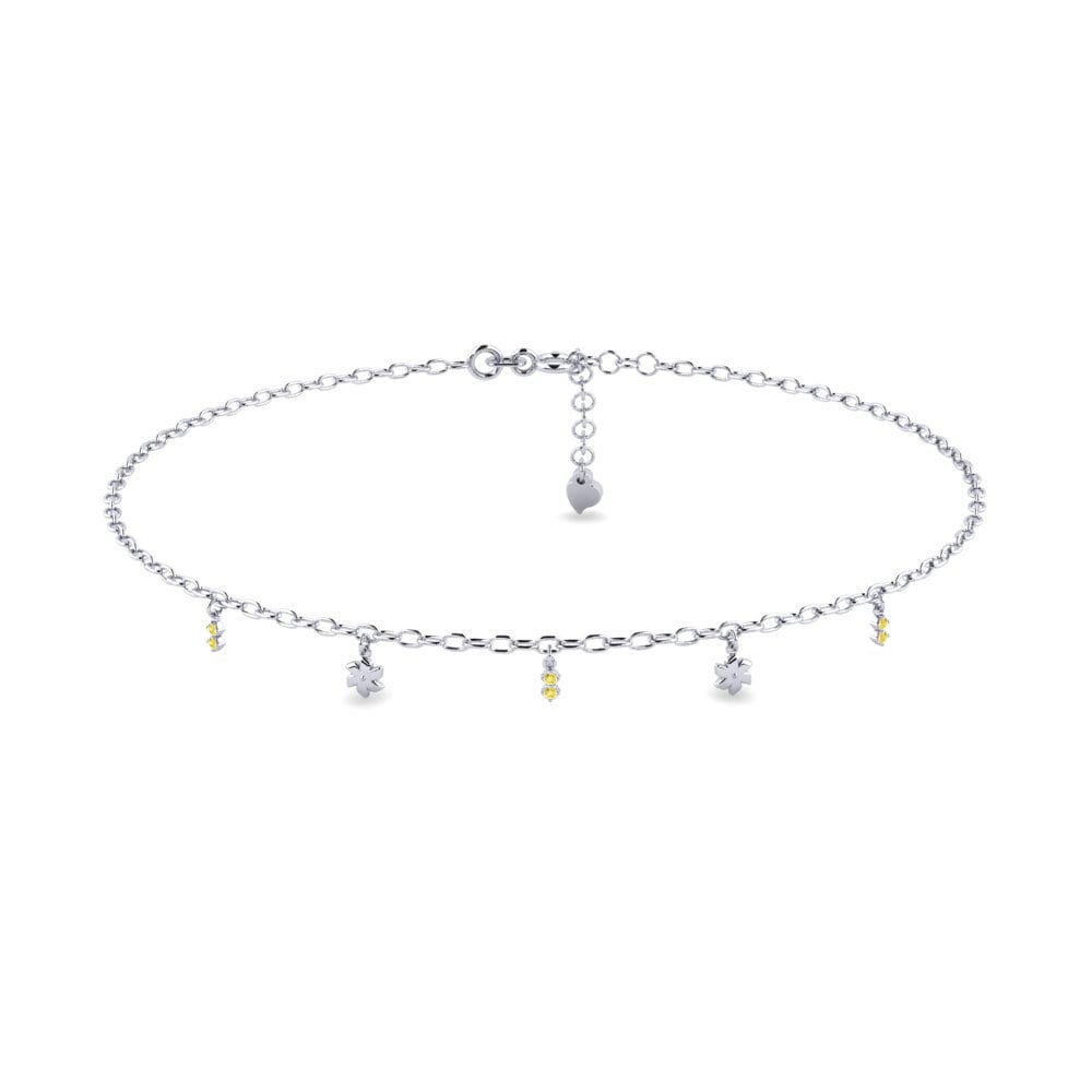 18k Oro Blanco Zafiro amarillo Tobillera de mujer Andriel
