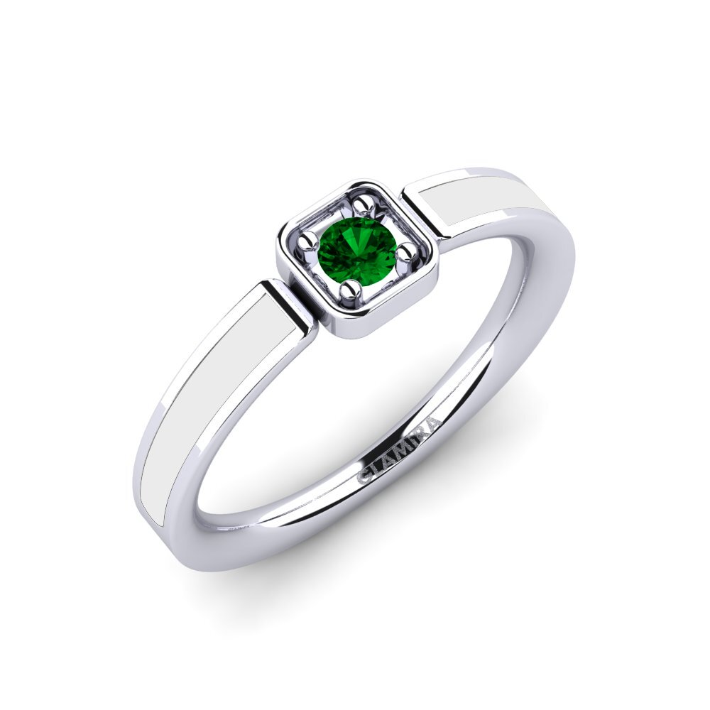 14k Oro Blanco Circonita Verde Anillo de compromiso Andromaca