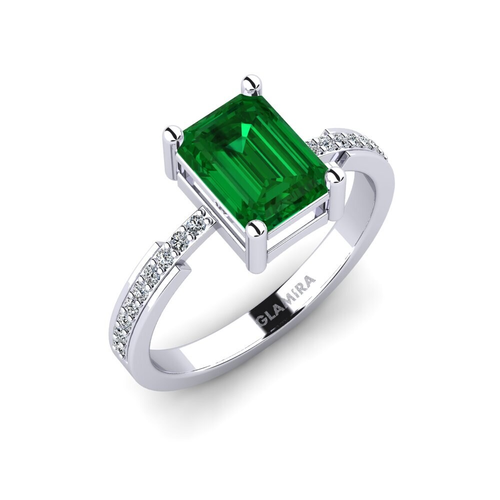 Białe Złoto 375 Szmaragd (wytworzony w laboratorium) Pierścionek zaręczynowy Anegy - Emerald