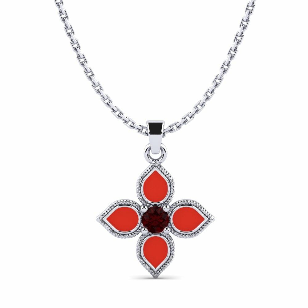 Vàng Trắng 18K Đá Garnet / Ngọc Hồng Lựu Mặt dây chuyền nữ Anello