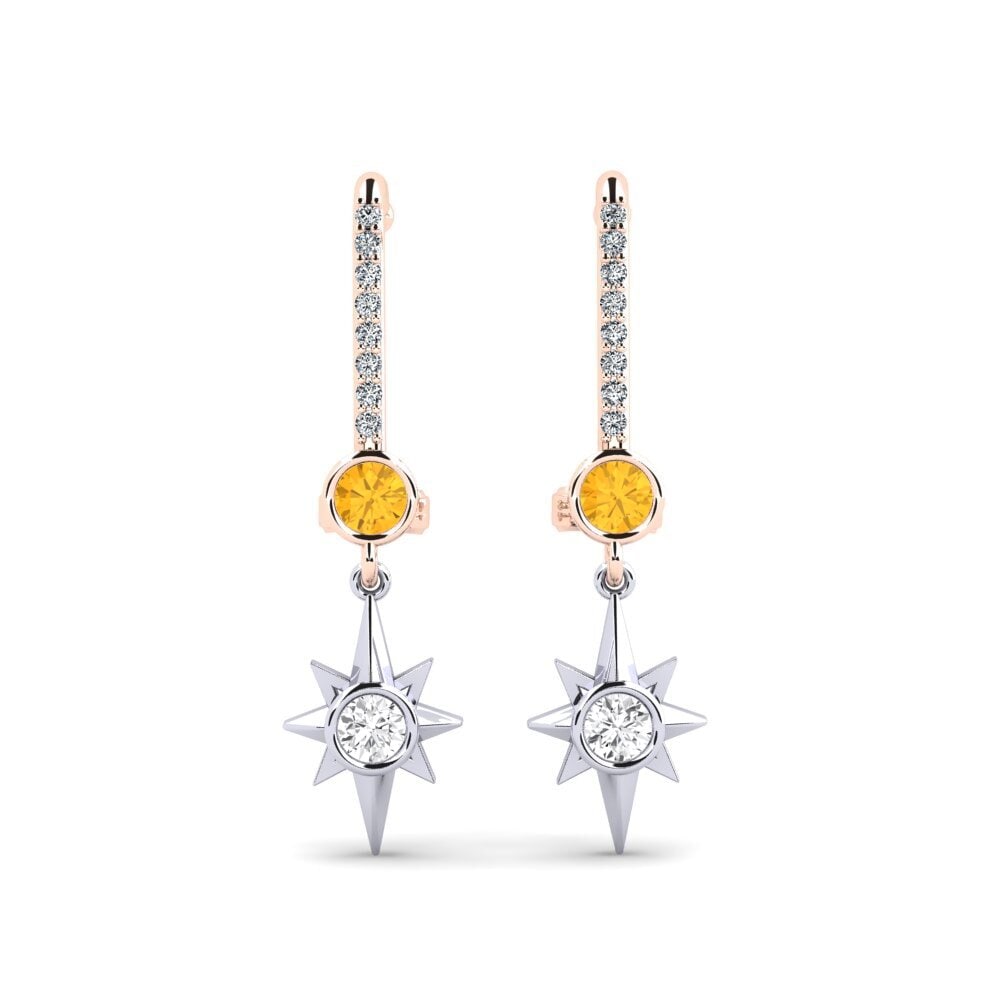 Pendientes 14k Oro Rosa & Blanco Citrino Suspender