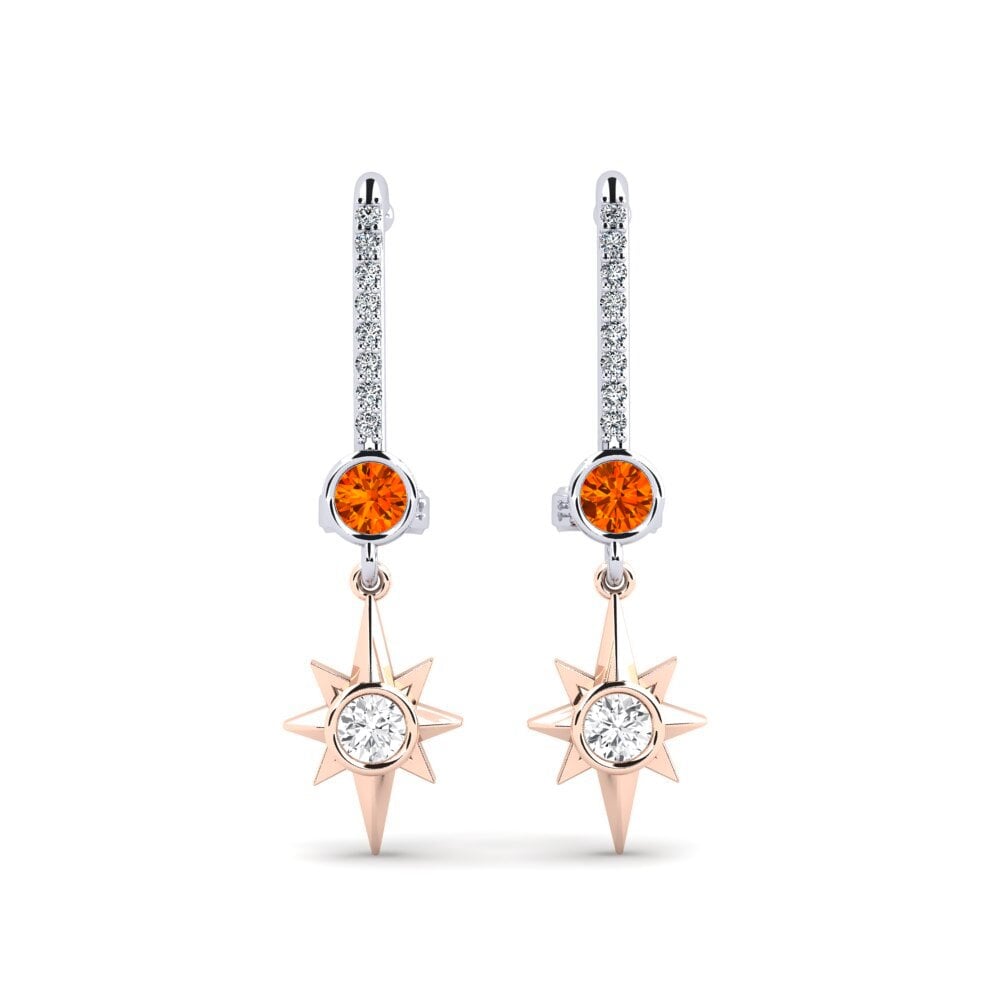 Suspender Orange Sapphire 9K White & Rose Gold Diamond Earrings