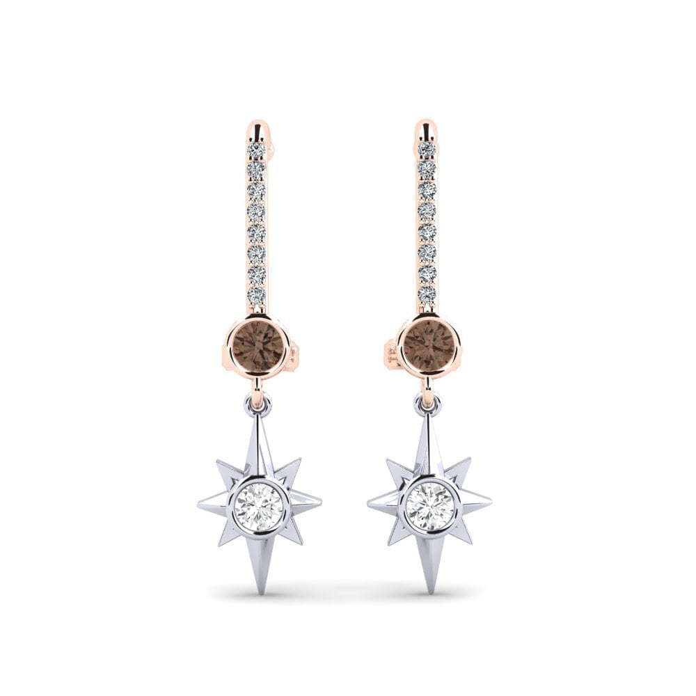 Pendientes 14k Oro Rosa & Blanco Cuarzo humo Suspender