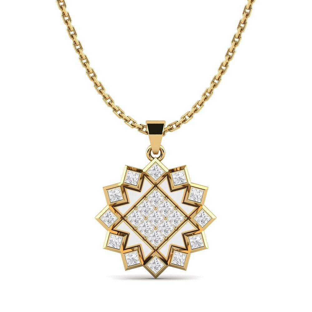 Vàng 9K Đá Sapphire Trắng Mặt dây chuyền nữ Angora