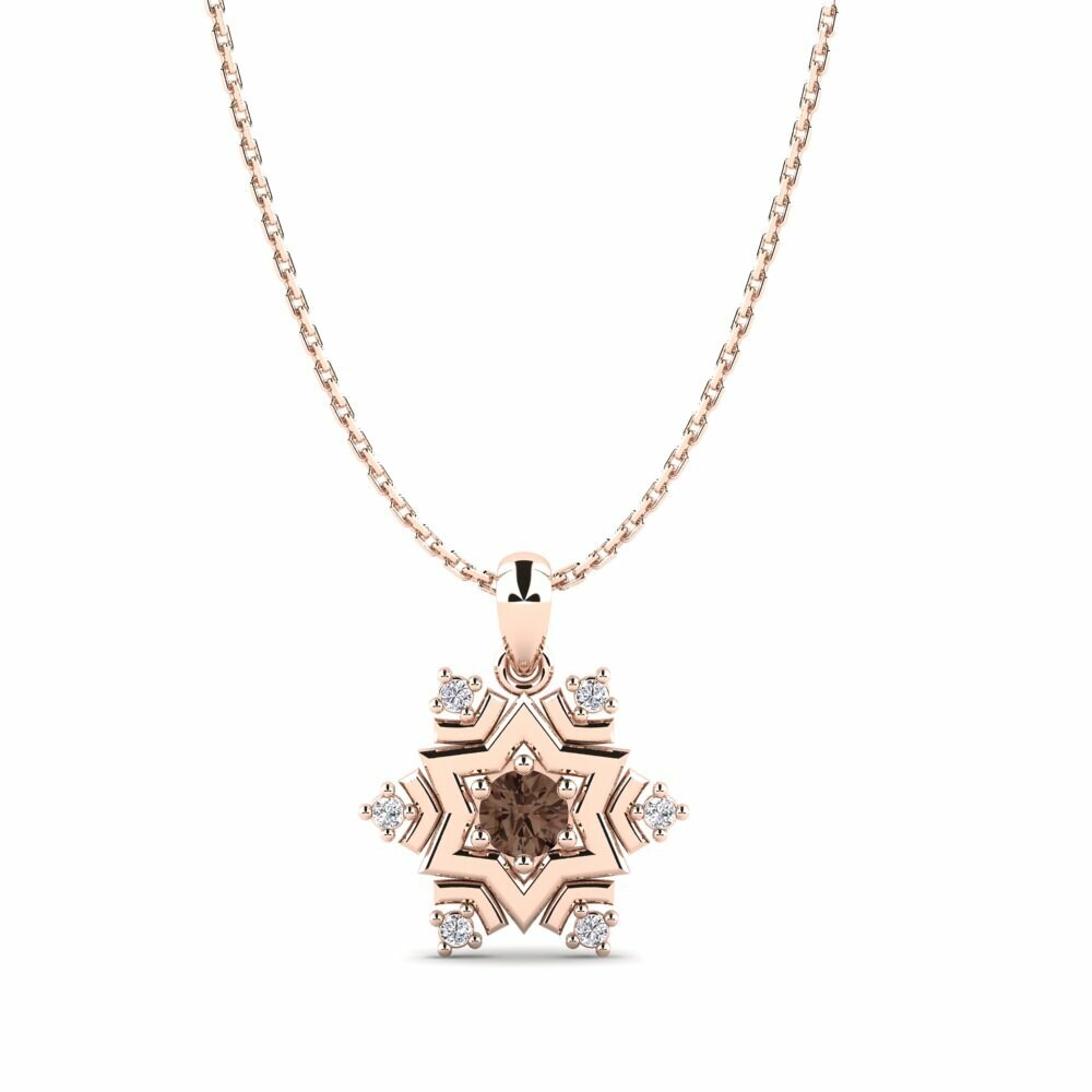 Dây chuyền Vàng Hồng 9K Đá Thạch Anh Khói Snowflake