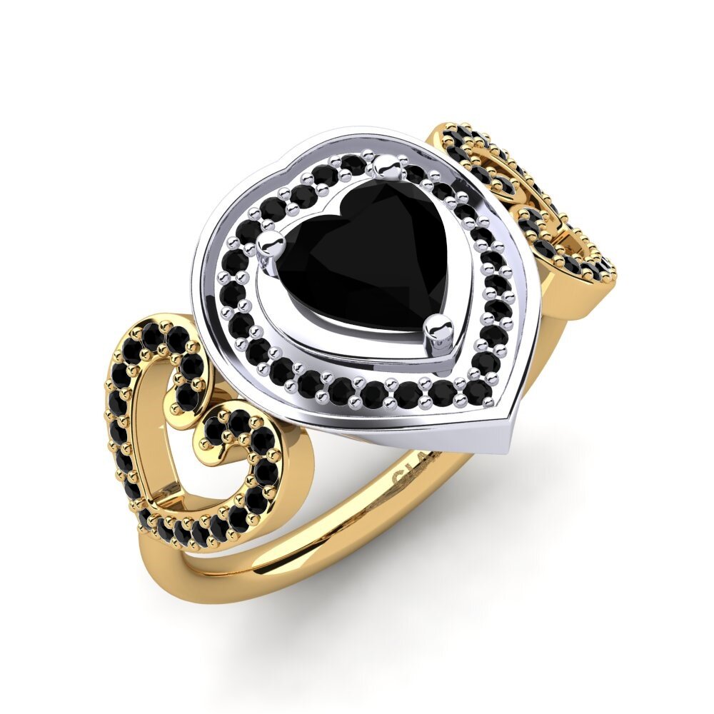 Oro Giallo & Bianco 375 Diamante Nero Anello Anisah