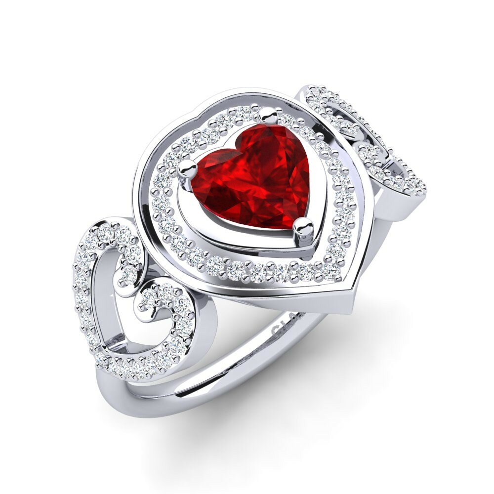 Trái tim Nhẫn Đôi Anisah Vàng Trắng 585 Đá Ruby (Đá nhân tạo)