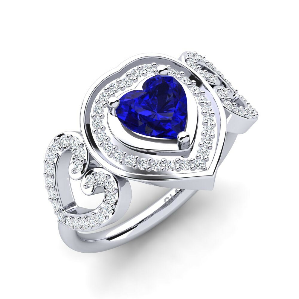 Trái tim Nhẫn Đôi Anisah Vàng Trắng 585 Đá Sapphire (Đá nhân tạo)