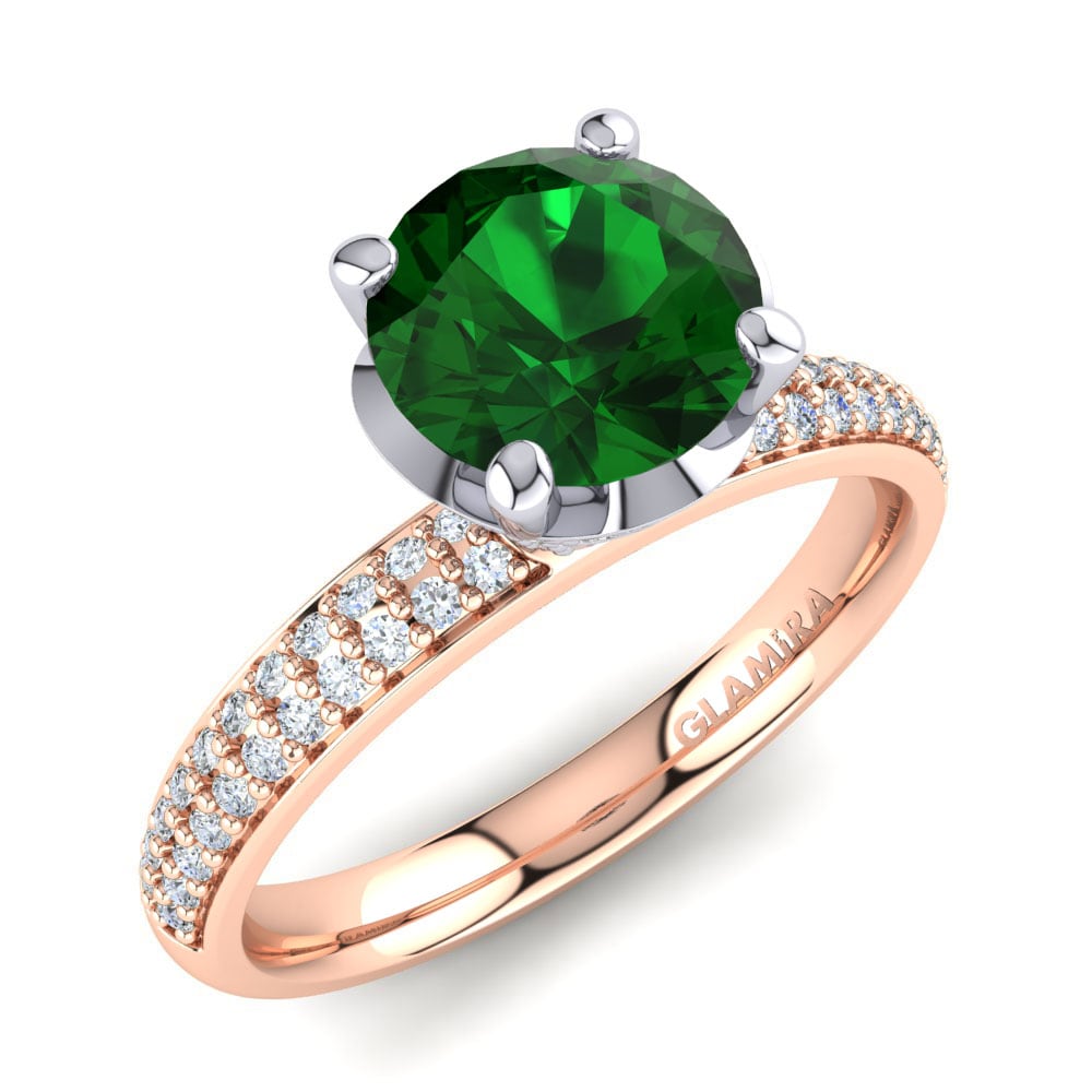 9ct Rose / White Gold Emerald (Lab Created) Engagement Ring Anita 1.0 crt