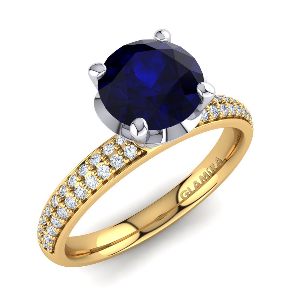 14ct Yellow / White Gold Sapphire (Lab Created) Engagement Ring Anita 1.0 crt