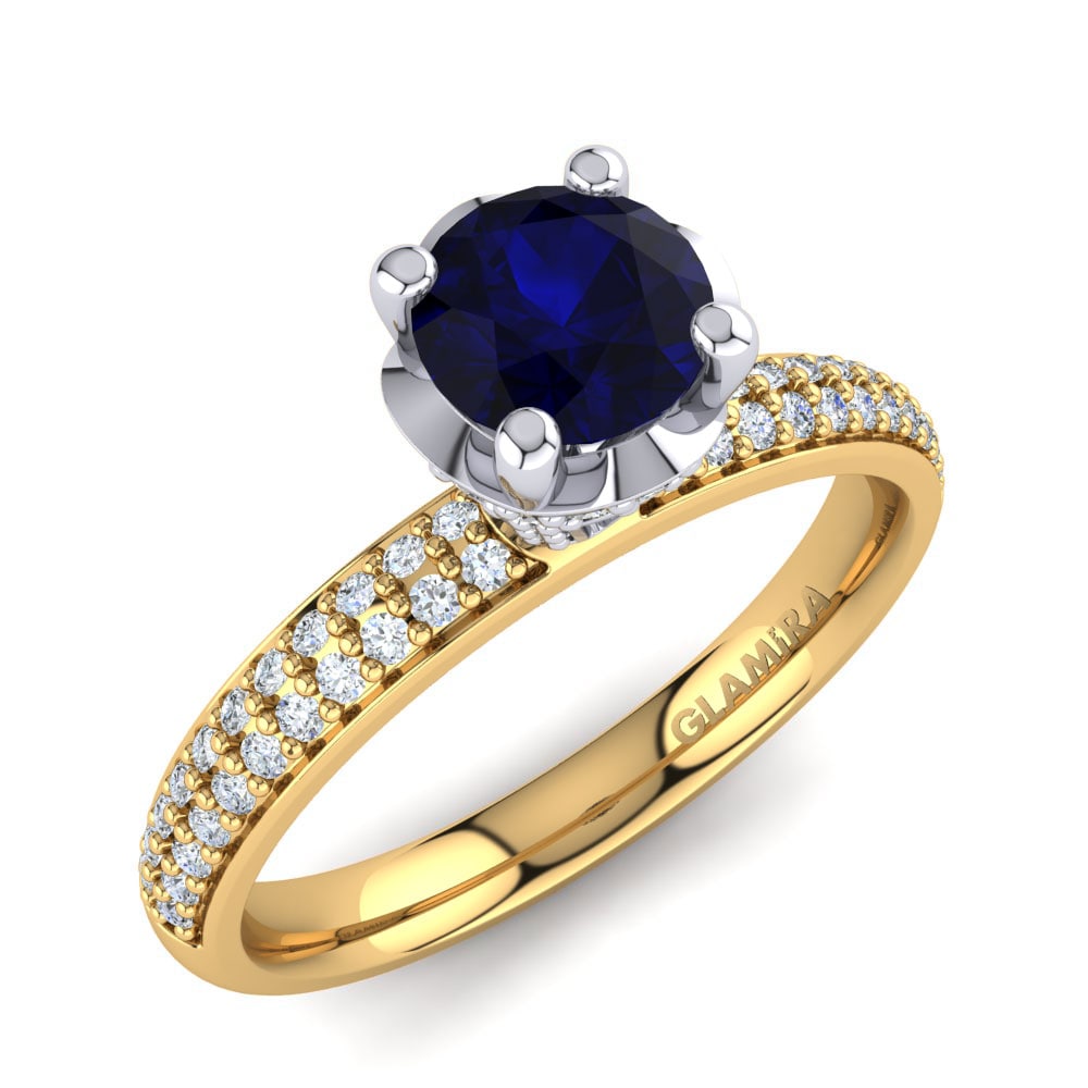 14ct Yellow / White Gold Sapphire (Lab Created) Engagement Ring Anita 0.5 crt