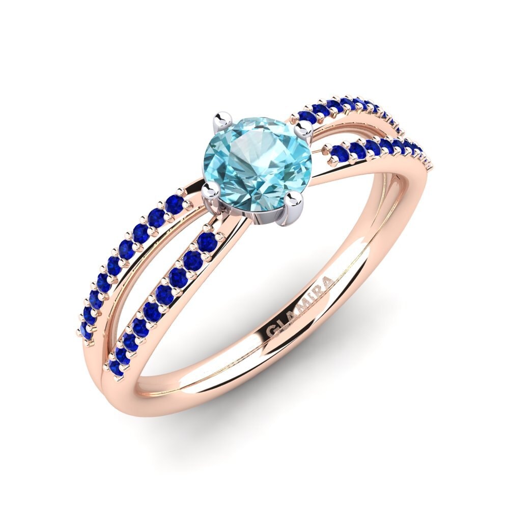 14k Oro Rosa & Blanco Circón Azul Anillo de compromiso Aniyalise