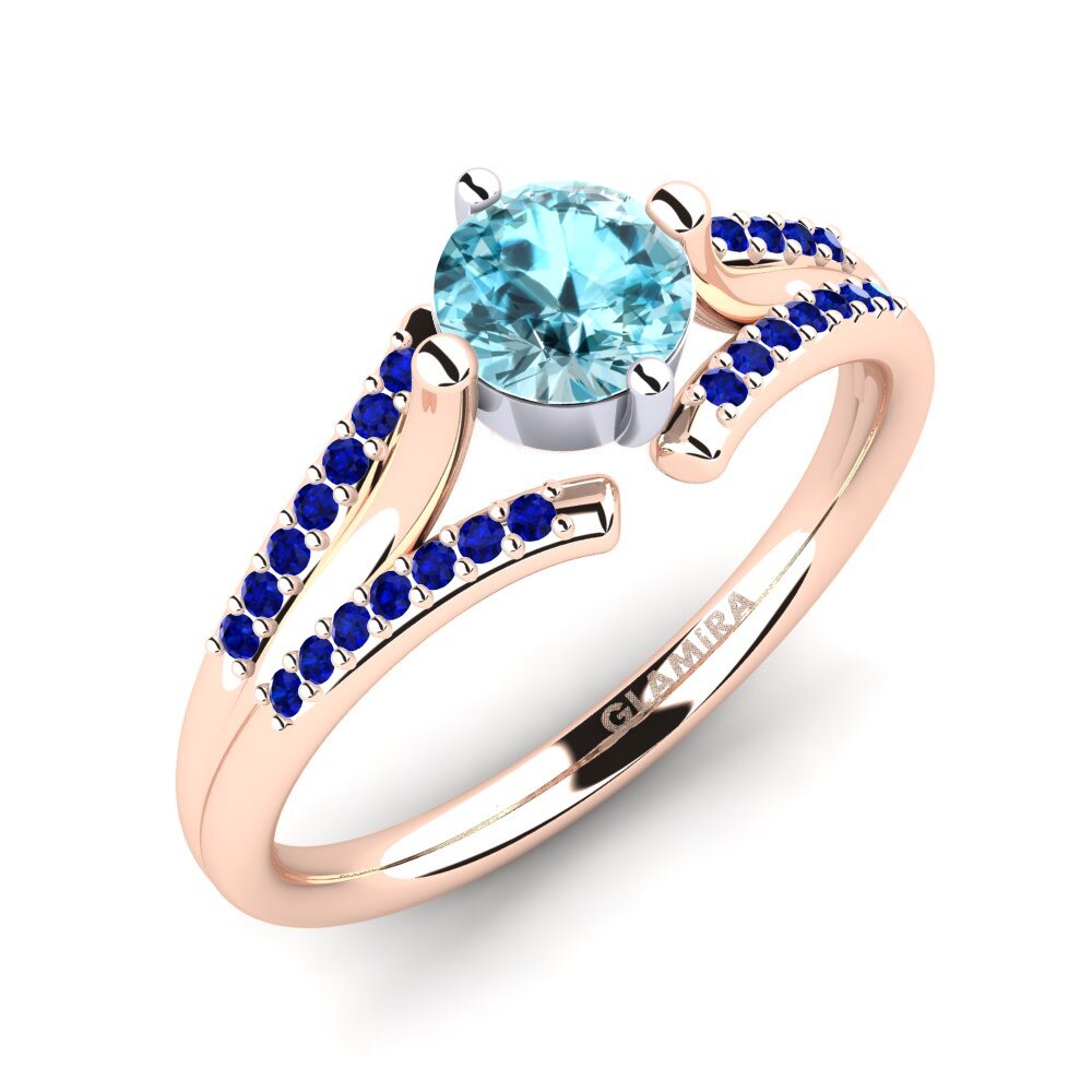 14k Oro Rosa & Blanco Circón Azul Anillo de compromiso Anjeliett