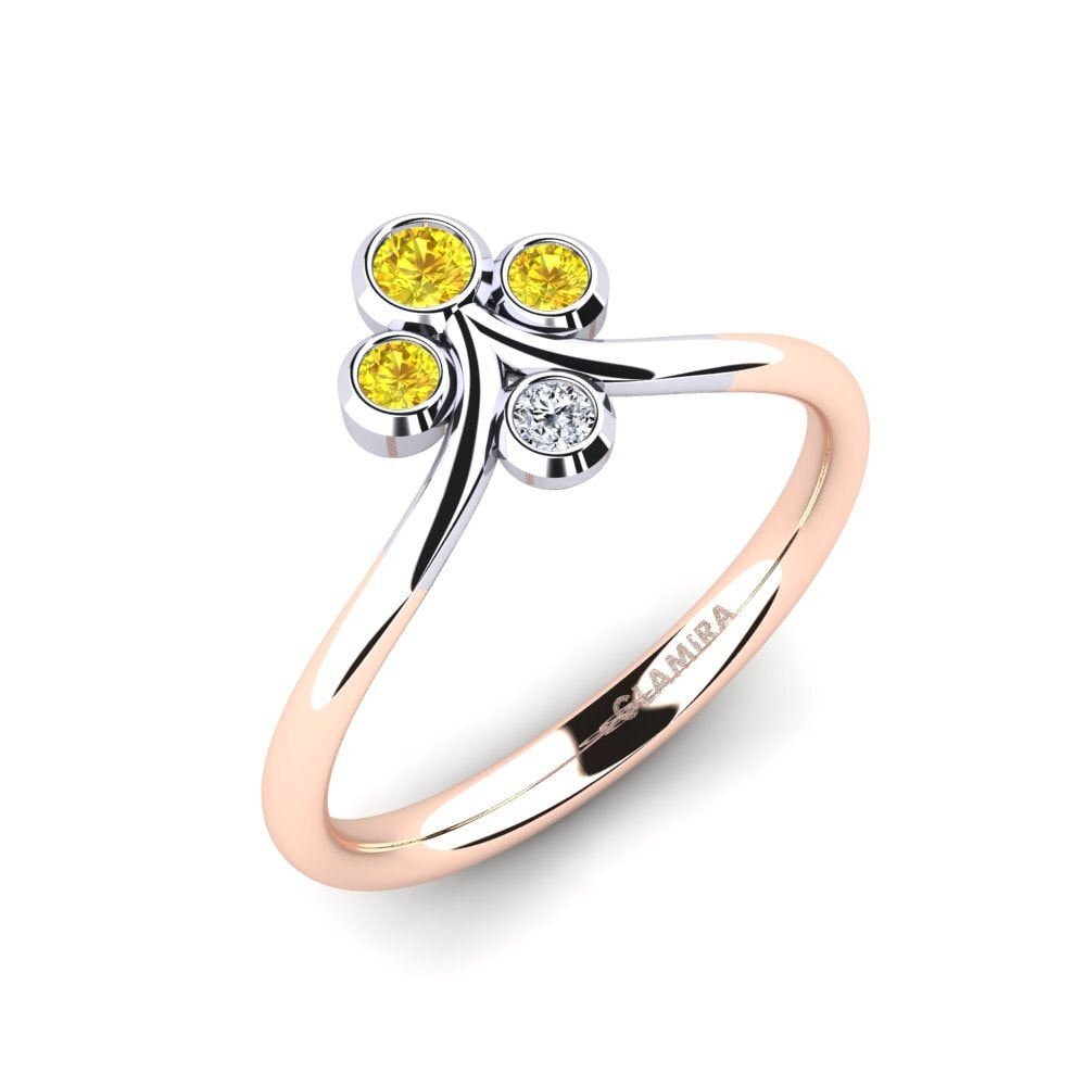 14k Oro Rosa & Blanco Zafiro amarillo Anillo Anjeliz
