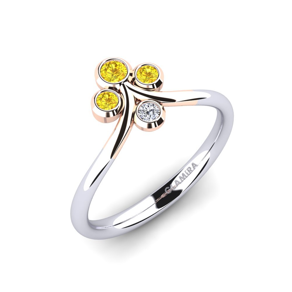 14k Oro Blanco & Rosa Zafiro amarillo Anillo Anjeliz