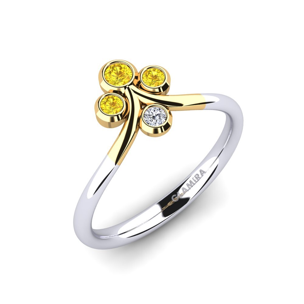 14k Oro Blanco & Amarillo Zafiro amarillo Anillo Anjeliz