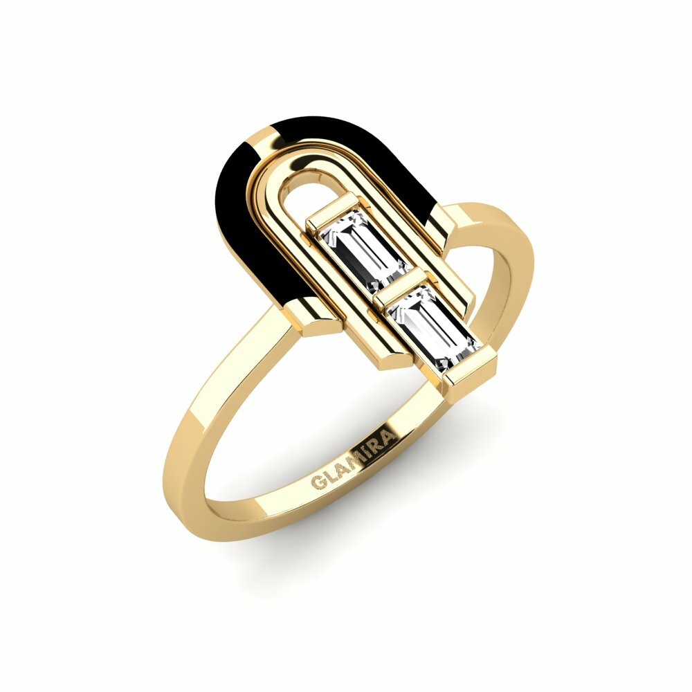14k Oro Amarillo Baguette Moissanita Anillo Ankon