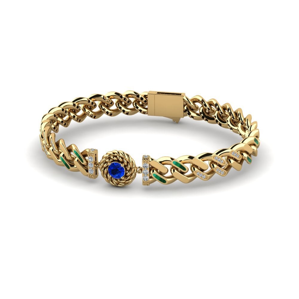 14k Oro Amarillo Safiro (Creado en Laboratorio) Pulsera de Mujer Annecking