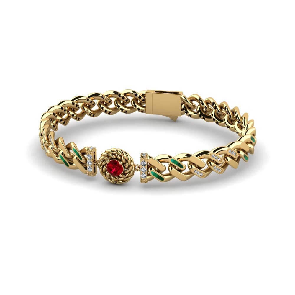 14k Oro Amarillo Circonita Roja Pulsera de Mujer Annecking