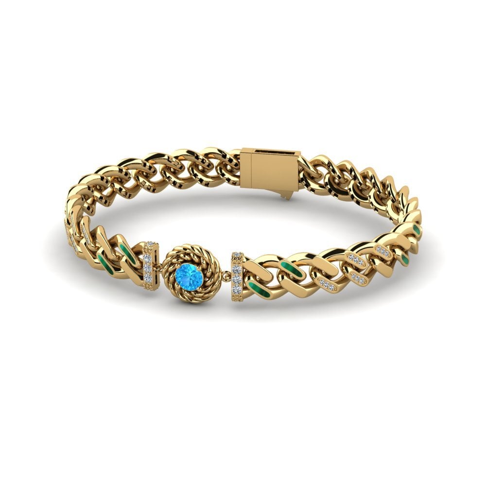 14k Oro Amarillo Topacio azul Pulsera de Mujer Annecking