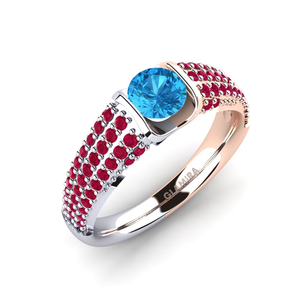 14ct White / Rose Gold Blue Topaz Engagement Ring Annecy