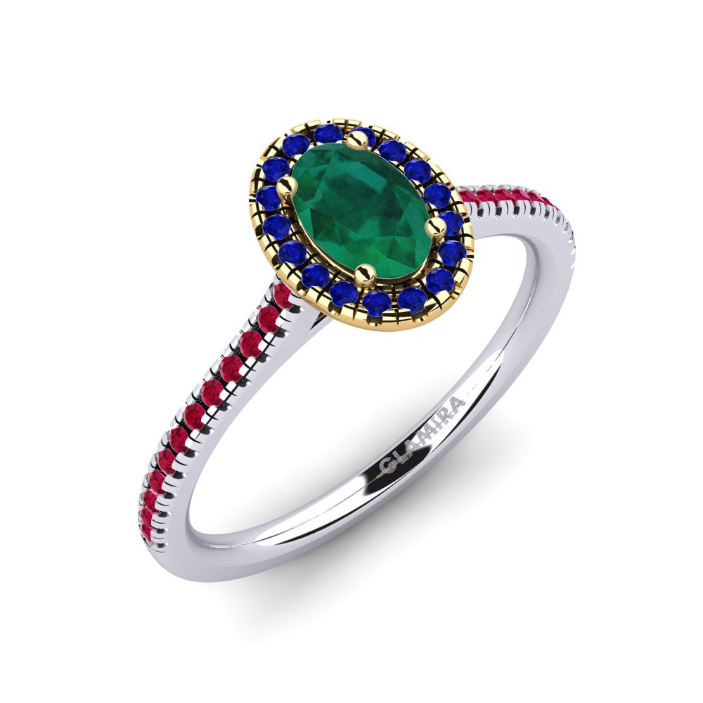 Bague Plaquée Or 9 Carats Avec Rubis, émeraude Et Zircons - Belle Pièce Neuve Sans Boîte