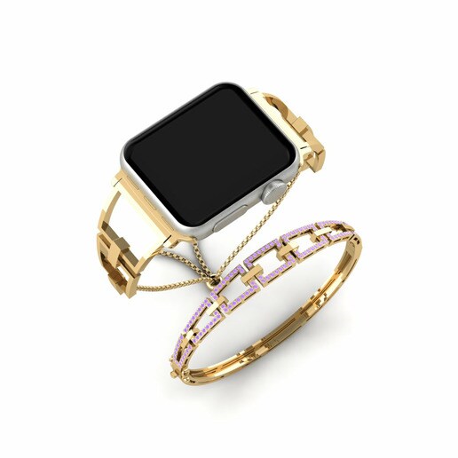 Apple Watch® Anolued Set Stainless Steel / 585 Yellow Gold & Đá Thạch Anh Tím
