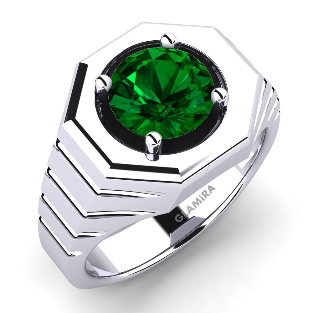 9ct White Gold Green Zirconia Men's Ring Antonie