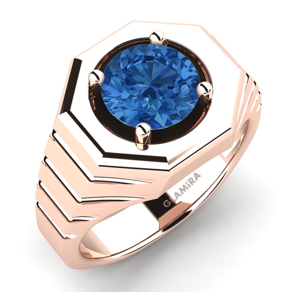 Oro Rosso 585 Zircone Blu Scuro Anello da uomo Antonie