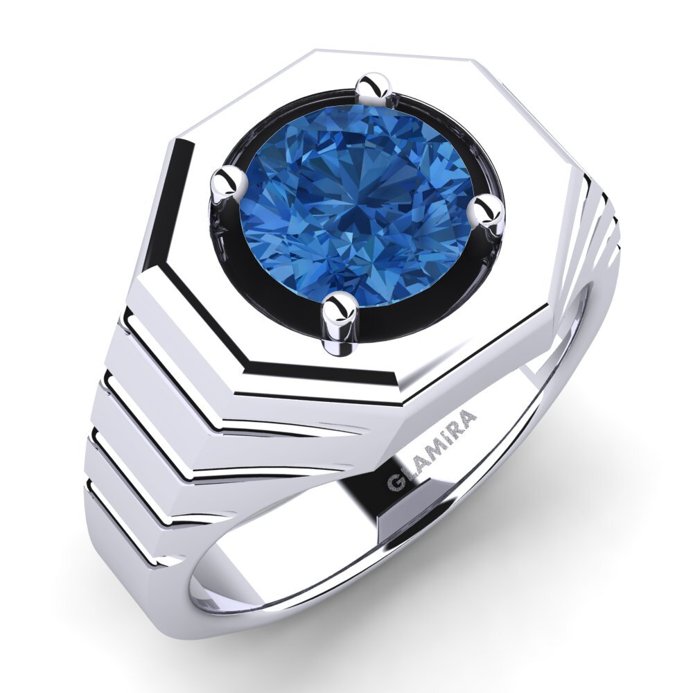 Oro Bianco 585 Zircone Blu Scuro Anello da uomo Antonie