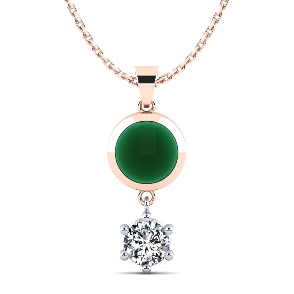 14ct Rose & White Gold Cabochon Emerald Women's Pendant Anut