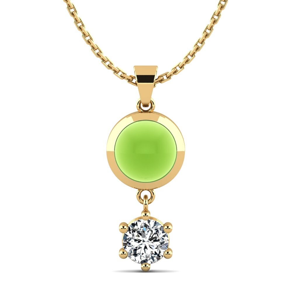 18k Oro Amarillo Peridoto Cabujón Colgante de Mujer Anut