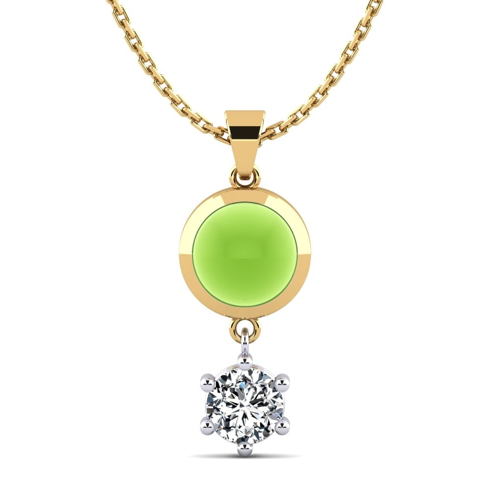 18k Oro Amarillo & Blanco Peridoto Cabujón Colgante de Mujer Anut