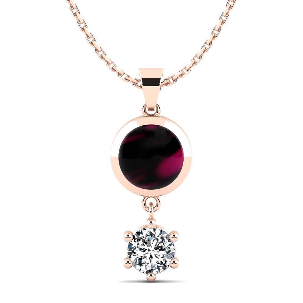 14k Oro Rosa Granate Rhodolite Cabujón Colgante de Mujer Anut