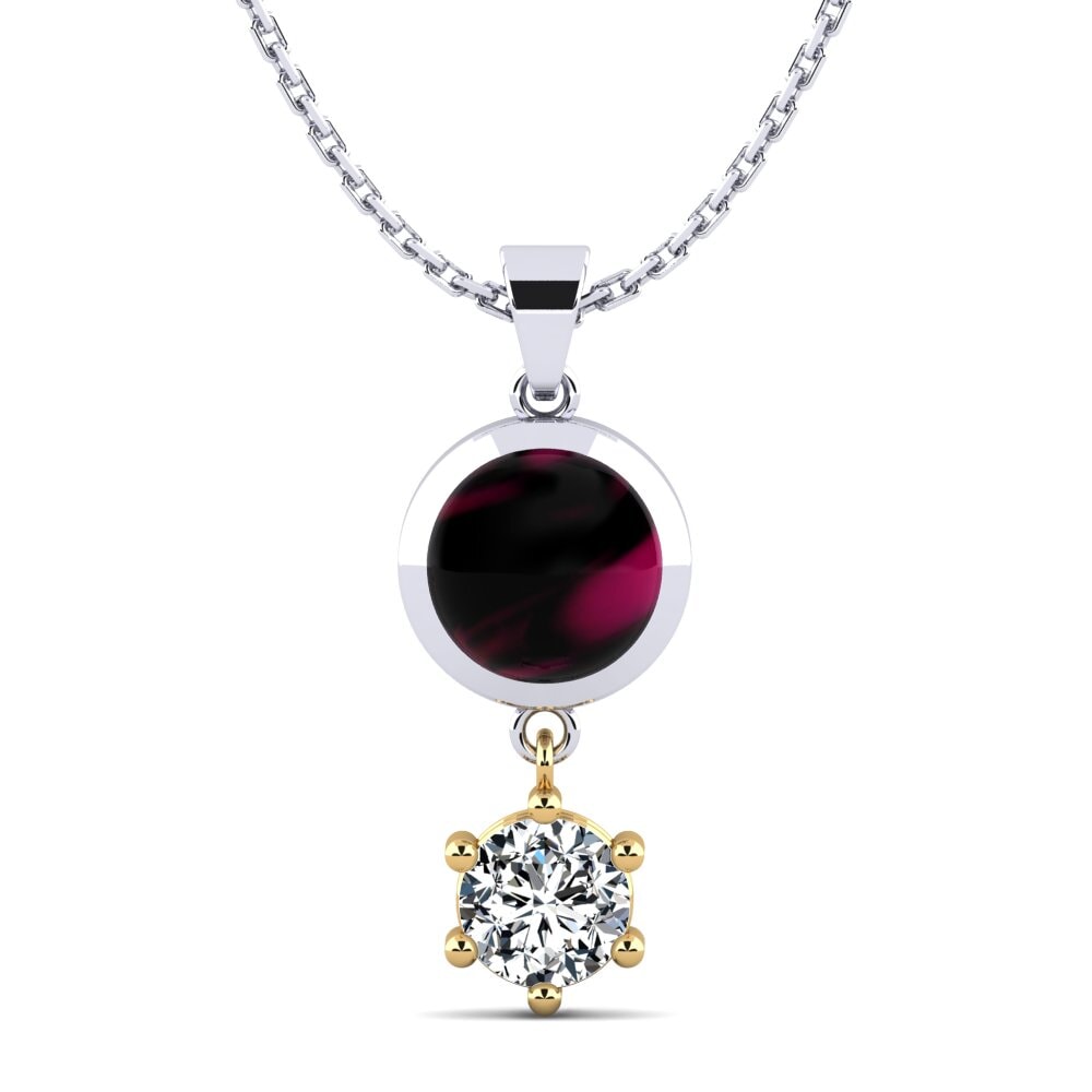 18k Oro Blanco & Amarillo Granate Rhodolite Cabujón Colgante de Mujer Anut