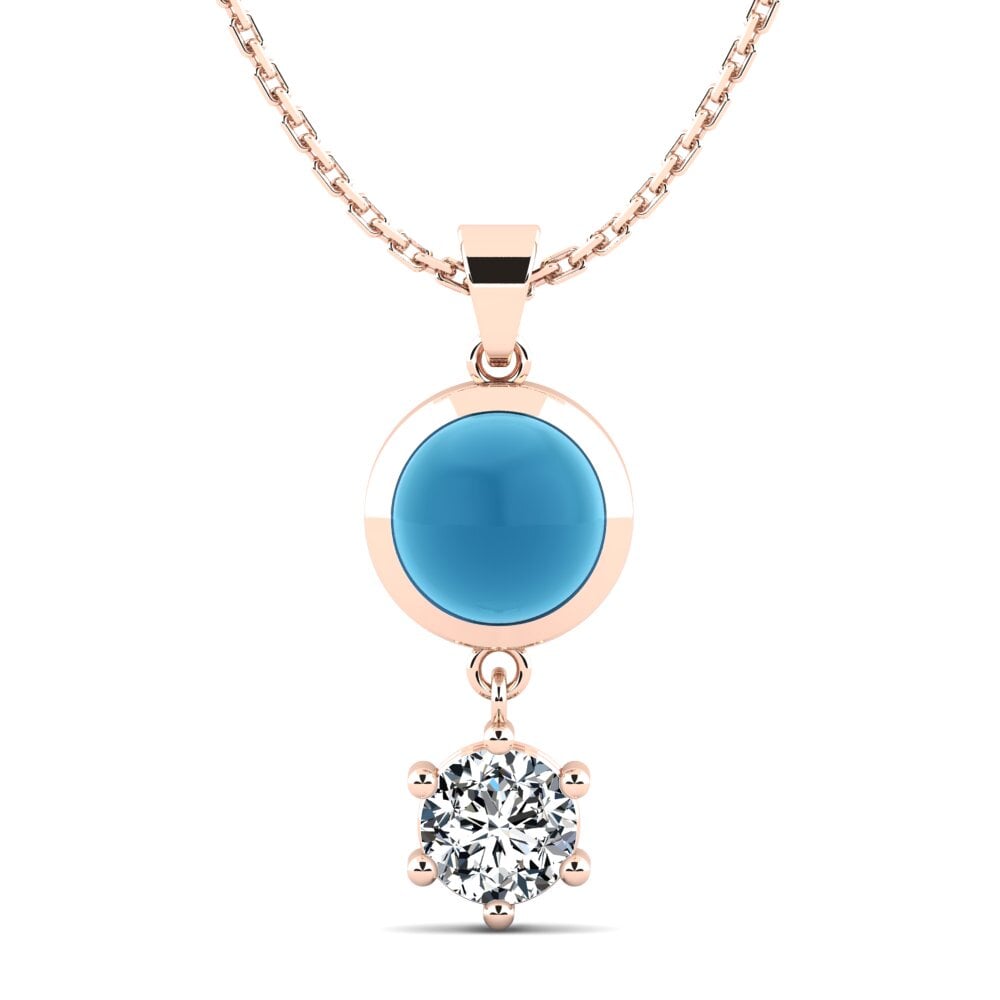 14k Oro Rosa Topacio Azul Cabujón Colgante de Mujer Anut