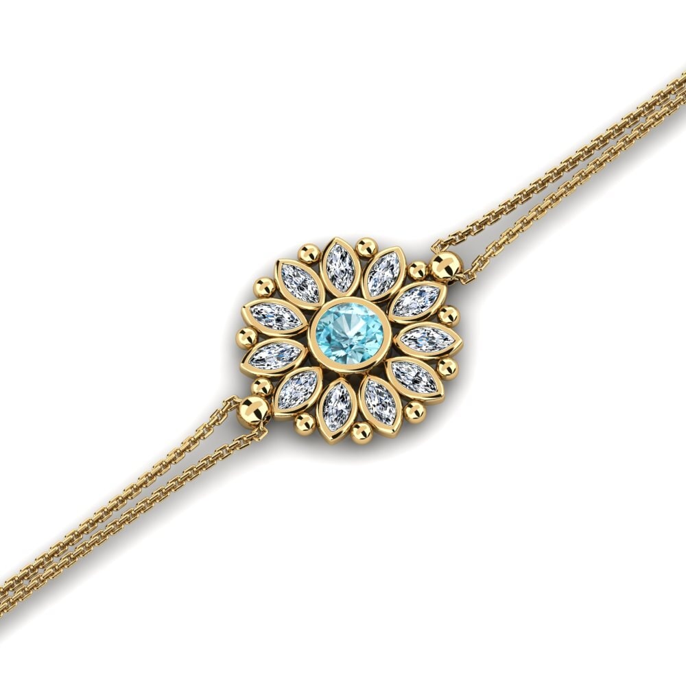 14ct Yellow Gold Blue Zircon Women's Bracelet Anvil