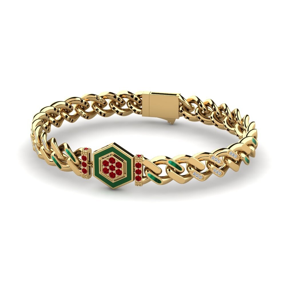 14k Oro Amarillo Circonita Roja Pulsera de Mujer Anzeling