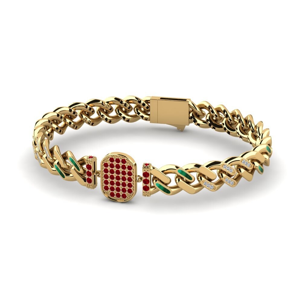 14k Oro Amarillo Circonita Roja Pulsera de Mujer Aoste