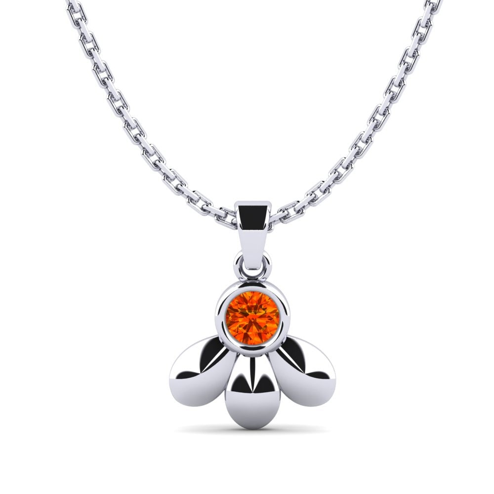 14k Oro Blanco Zafiro Naranja Colgante de Mujer Aournu