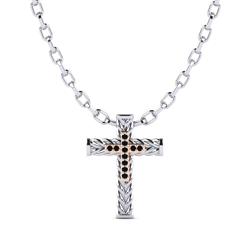 18k Oro Blanco & Rosa Diamante Negro Colgante para hombre Apance