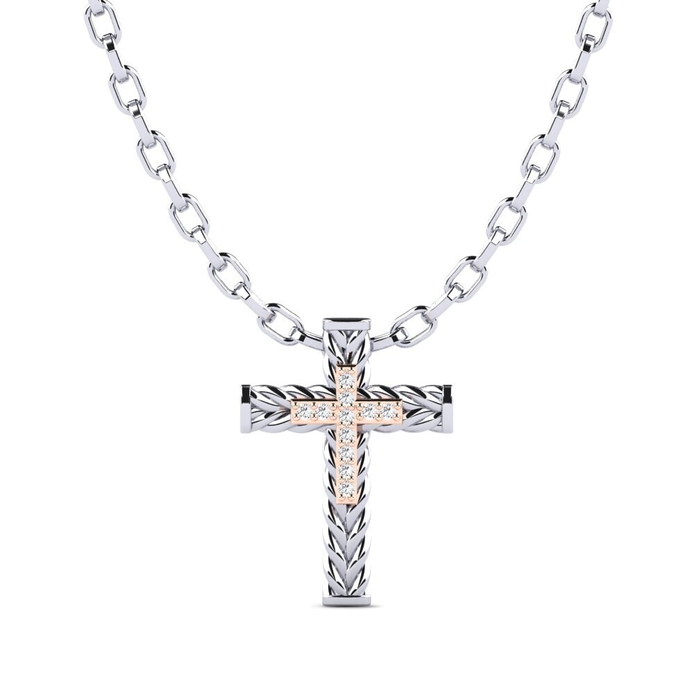 18k Oro Blanco & Rosa Zafiro blanco Colgante para hombre Apance