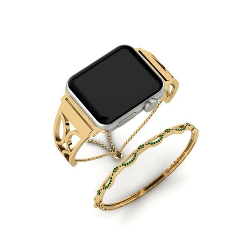 Apple Watch® Apasionat Set Stainless Steel / 585 Yellow Gold & Đá Swarovski Xanh Lá