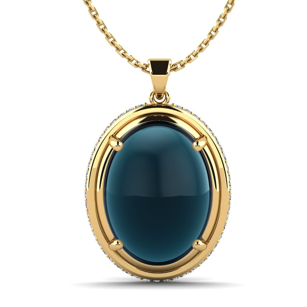 14k Oro Amarillo Topacio Azul Londres Cabujón Colgante de Mujer Apelisa
