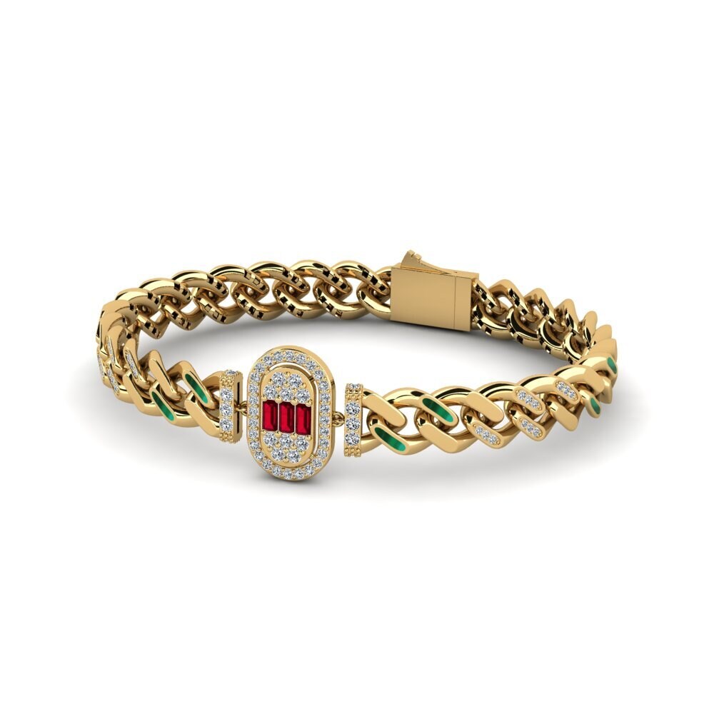14k Oro Amarillo Circonita Roja Pulsera de Mujer Appiotto