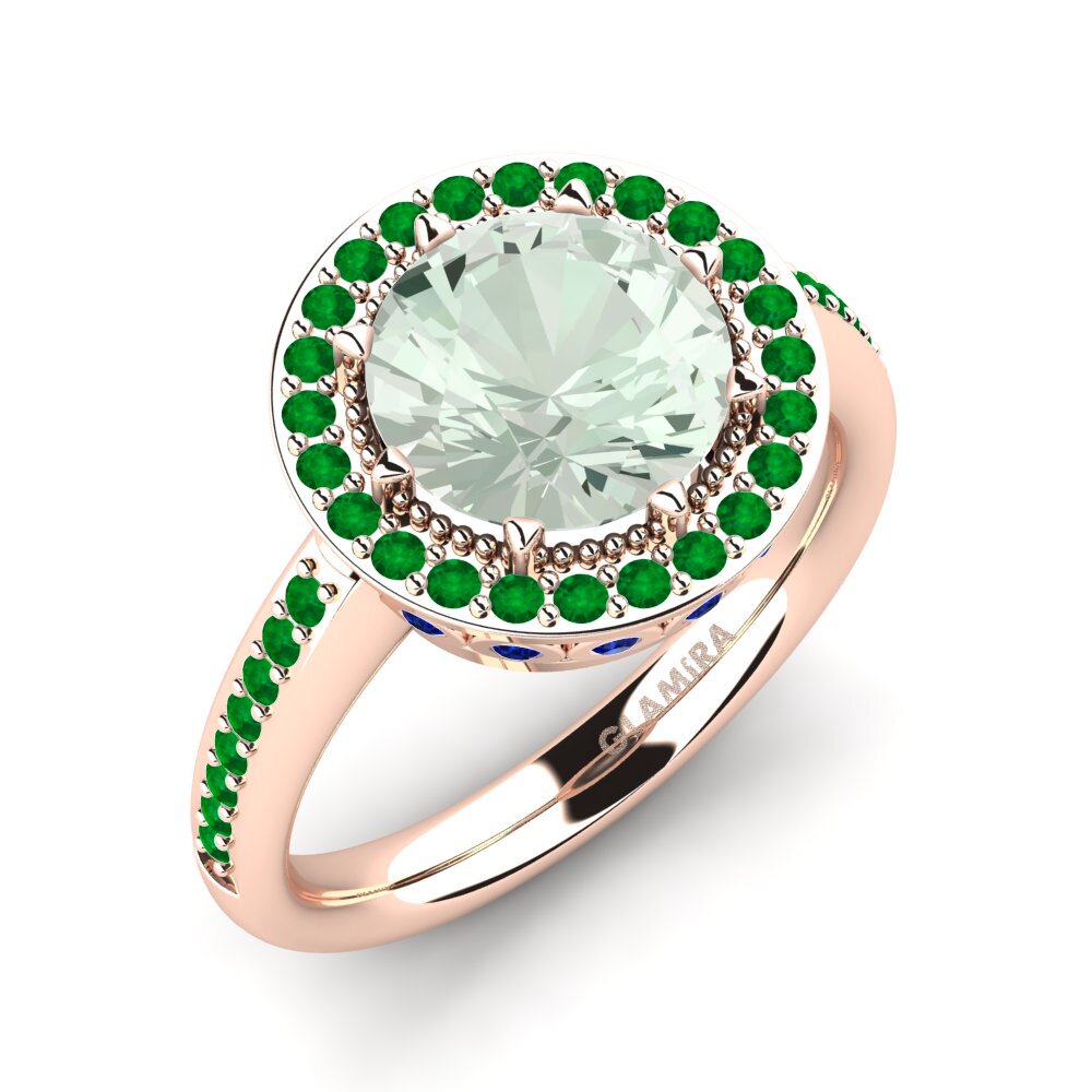 18k Oro Rosa Amatista verde Anillo de compromiso Aprila